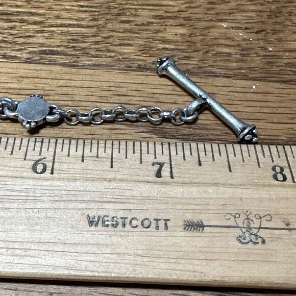 Lucky Brand Coral Genuine Cabochon Bracelet Silver Tone Toggle Boho Southwest - Picture 5 of 6